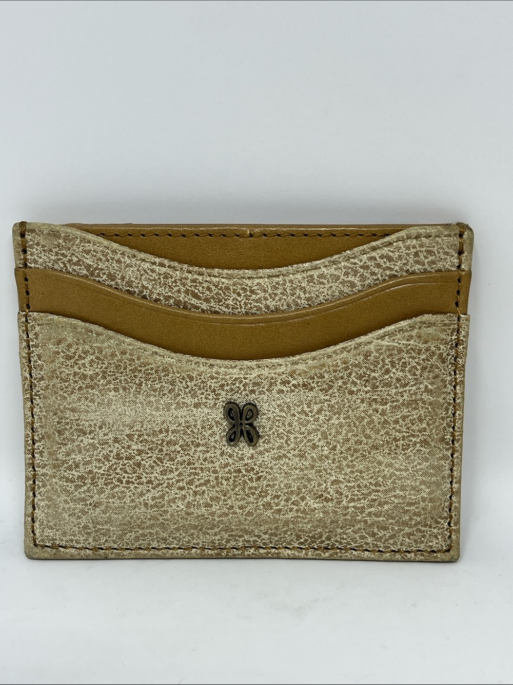 HOBO MAX CARD CASE GENUINE LEATHER AND COTTON TAN AND TEXTURED GOLD